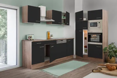 Produktbild von Küche Küchenzeile Leerblock Eiche York Schwarz Oliver 340 cm Respekta