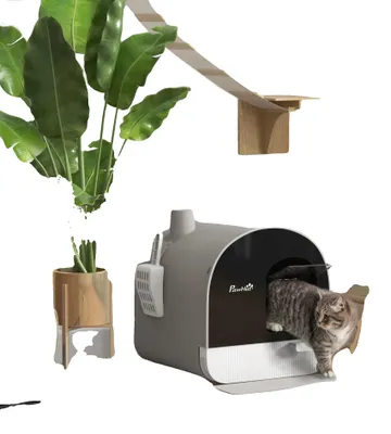 Image de Litière pour chat, modèle avec porte battante, pelle et filtre inclus, couleur GRIS