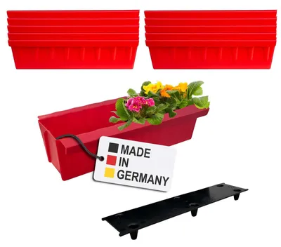 Image de BURI 10 inserts de jardinières pour palettes Euro, tapis d'arrosage inclus | avec système de suspension à accrocher | 37,3cm rouge | jardinière pour palette Euro | balconnière | pot de fleurs | extrêmement stable