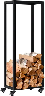 Zdjęcie produktu dla Holzlager Hilta – Regał na drewno kominkowe na kółkach | Kolor: czarny | Wymiary: 40x25x100 cm