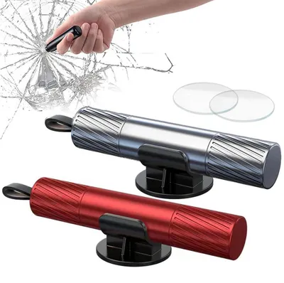 Produktbild von Notfallhammer fürs Auto 2er Set mit Gurtschneider Fensterbrecher Silber Rot