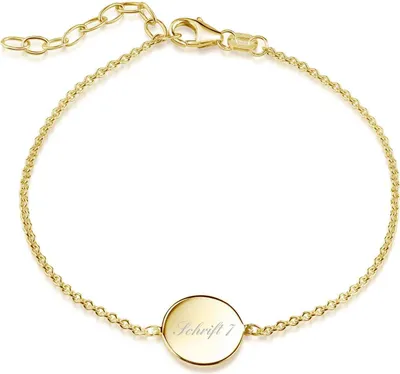 Produktbild von MATERIA by Matthias Wagner Gold Armband mit Gravur Silber 925 vergoldet mit runder Gravurplatte 16-19cm SA-157-Gold