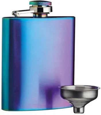 Productafbeelding van Ibenzoa® roestvrijstalen flacon, 100 ml – iriserende regenboogafwerking, lekvrije schroefdop, inclusief trechter, compact formaat: 2 x 7 x 9,8 cm