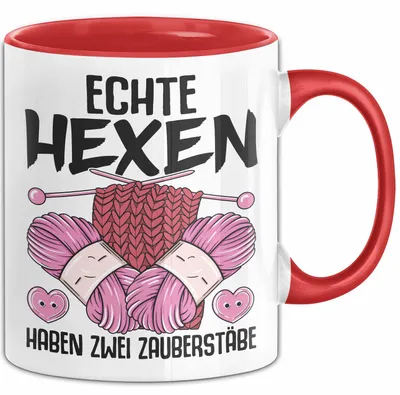 Produktbild von Stricken Tasse Geschenk Echte Hexen Haben Zwei Zauberstäbe Geschenkidee Strickerin Oma Becher (Rot)