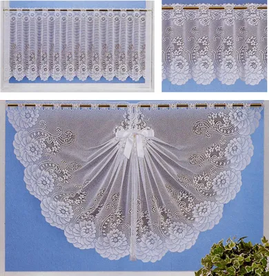 Produktbild von Heimtexland ® Scheibengardine Variabel Jacquard Blumenmuster halbtransparent Bistrogardine Schwalbenschwanz Muschelbogen Weiß Gardine Typ397 HxB 33x180 cm