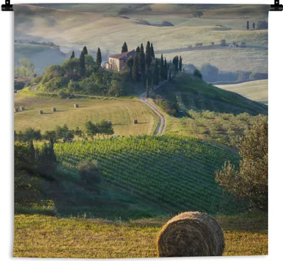 Produktbild von MuchoWow® Wandteppich Wandbehang Toskana - Landschaft - Grün 90x90 cm Tapisserie Dekoration Wandtuch - Wandaufhänger