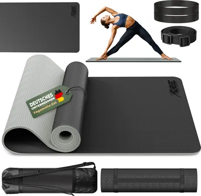 Image de RE:SPORT Tapis de yoga noir Tapis de fitness Tapis de gymnastique Pilates Tapis de sport Tapis de sol SANS PHTHALATES