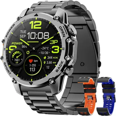 Produktbild von Smartwatch Herren 1,52" HD Militärstil, 500mAh Akku, 120+ Sportmodi, Herzfrequenz, Schrittzähler, Schlafmonitor, Taschenlampe, Android iOS