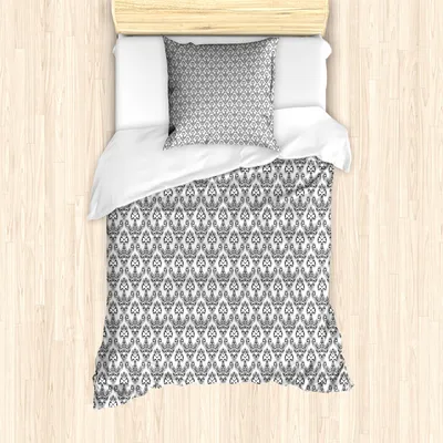 Produktbild von ABAKUHAUS Barock- Bettbezug Set für Einzelbetten, Monochrome Antike Verziert, Milbensicher Allergiker geeignet mit Kissenbezug, 135 cm x 200 cm - 80 x 80 cm, Charcoal Grau und Weiß