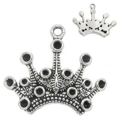 Produktbild von 5 Charm Anhänger 'Krone' mit Fassungen SS4/SS5, 18 x 24 mm, altsilber