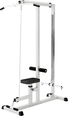 Produktbild von GORILLA SPORTS® Latzugstation - Verstellbar, 120x56x195cm, inkl. Gerade Stange und Latzugstange, 30mm, Weiß - Latzugturm, Fitnessstation, Latzugmaschine, Trainingsstation, Latzug-Station, Kraftstation