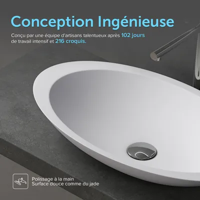 Image de doporro Lavabo vasque à poser blanc mat 60cm lave main Colossum802 59,3x35,1x10,7cm