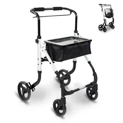 Produktbild von Mobiclinic Olimpo, interiérový rolátor, skladací a ľahký, hliníkový, chodiaci rám s košíkom, nastaviteľný, vhodný pre predné dvere, s vaničkou a košíkom, čierny