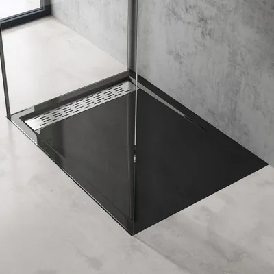 Image de doporro Receveur de Douche Noir Bac à Douche Extra Plat Rectangulaire en Acrylique 80x120x5cm + Bonde AL02 Design Xetro04