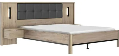 Produktbild von MAXIMIN 160x200 cm Erwachsenenbett mit 2 Lambris-Nachttischen, 1 Schublade pro Seite & LED Touch-Leselicht