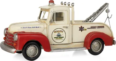 Image de Moritz Décoration en tôle Voiture de dépannage blanc rouge Décoration en tôle Modèle réduit de voiture Rétro Objet de collection Vintage Décoration Nostalgie Style antique