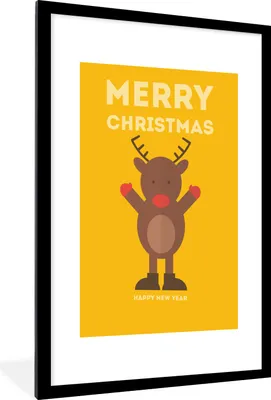 Produktbild von MuchoWow® MuchoWow® Gerahmtes Poster Weihnachten - Zitate - Illustration - Rentier - Frohe Weihnachten - Gelb 60x90 cm - Poster mit zchwarzem Bilderrahmen - Dekoration - Wandposter Wohnzimmer - Hochwe