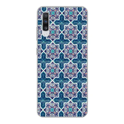 Produktbild von MuchoWow® Handyhülle Schutzhülle Hülle für Samsung Galaxy A70 Ein marokkanisches Mosaikfliesenmuster, bei dem hauptsächlich die Farbe Blau verwendet wird Silikon Softcase Handy Hülle - Schutzhaube