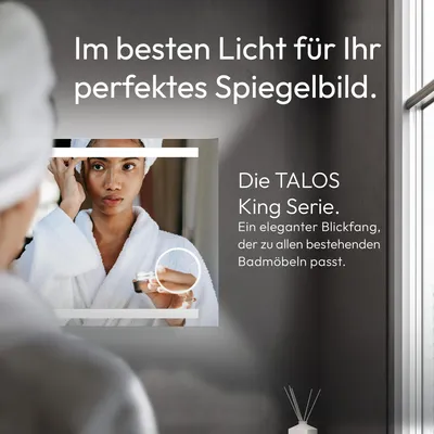Produktbild von LED Badspiegel 80x60cm, Touchschalter, Kosmetikspiegel, Digitaluhr, IP24