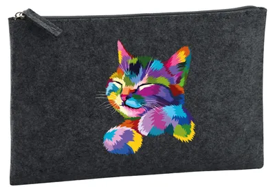 Produktbild von Huuraa Kulturbeutel Katze Colorful 1 Liter Charcoal Filz Kosmetiktasche Geschenkidee