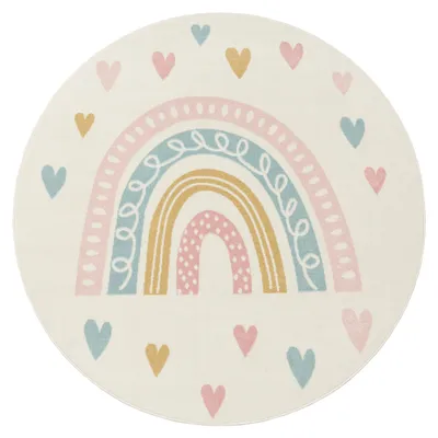 Produktbild von Paco Home Teppich Kinderzimmer Kinderteppich Mädchen Spielteppich Regenbogen Pastell Herz 120 cm rund
