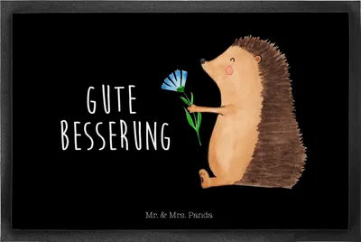 Produktbild von Mr. & Mrs. Panda Schmutzmatte Igel Blumen 50 x 75 cm - Schwarz - Geschenk, Lustige Sprüche, Krankheit, Bodenvorleger, Schmutzfangmatte, Genesungswünsche, Besuch, fußmatte
