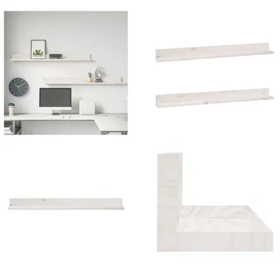 Obrázek produktu pro vidaXL Nástěnné police 2 ks. Bílé 110x11x9 cm masivní borovicové dřevo - Nástěnná police - Nástěnné police - Police na CD - Závěsná police