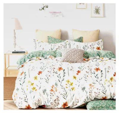 Produktbild von Bettwäsche 135x200 cm Grün Weiß mit Blätter- und Blumenmuster Wende-Bettwäsche Set Microfaser Allergiker Bettwäsche mit Reißverschluss und Kissenbezug 80x80 cm