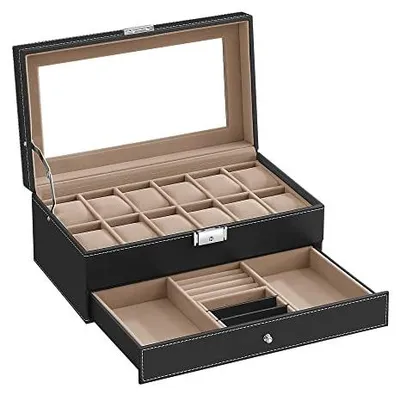 Produktbild von Uhrenbox Songmics JWB012 - Juwelenschatulle für 12 Uhren - mit Glasfenster