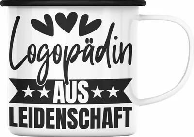 Produktbild von Trendation - Logopädin Aus Leidenschaft Emaille Tasse Geschenk Logopädie Logopäde (Schwarz)