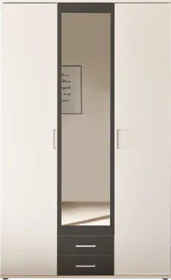 Produktbild von Kleiderschrank "Hanau" in Weiß / Graphit mit 2 Schubladen und 3 Türen. Abmessungen (BxHxT) 120x196x54 cm