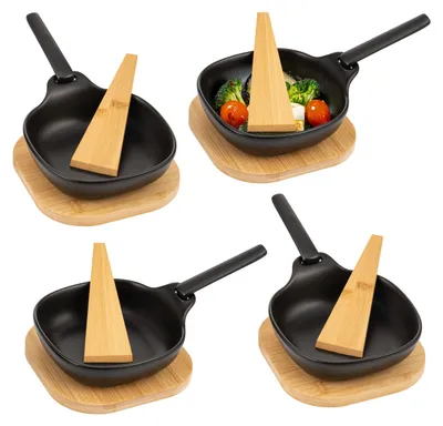Produktbild von bremermann Grillpfännchen 4er inkl. Bambus-Untersetzern und Bambus-Schabern