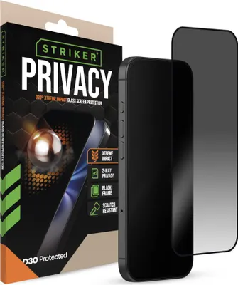 Produktbild von Striker Xtreme Impact Schutzfolie für iPhone 17 Pro, Privacy-Version, gehärtetes Glas, Displayschutz, kompatibel mit Hüllen, schwarz
