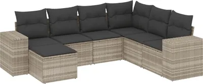 Produktbild von vidaXL 7-tlg. Garten-Sofagarnitur mit Kissen Hellgrau Poly Rattan