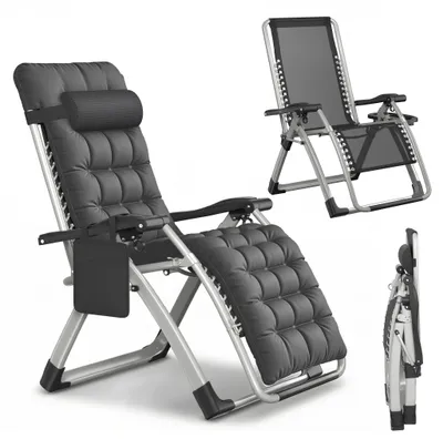 Produktbild von JOIEYOU Gesundheitsliege Relaxliege klappbar Schwarz, Saunaliege verstellbar 90–170°, Polster, Getränkehalter, wetterfest, Garten Camping