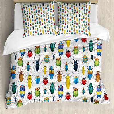 Produktbild von ABAKUHAUS Aquarell Bettbezug Set, Bunte Insekten Aquarell Pinselstrichen Verschiedene Arten Der Wanzen Illustration, 155 x 220 cm + 80 x 80 cm, Mehrfarbig