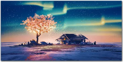 Produktbild von Coloray Bild aus Leinwand 140x70 Leinwand Dekoration - Baum Nachthimmel