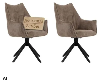 Produktbild von Esszimmerstuhl 2er Set Ginosa braun mit Armlehnen & drehbarem Sitz – gepolstert