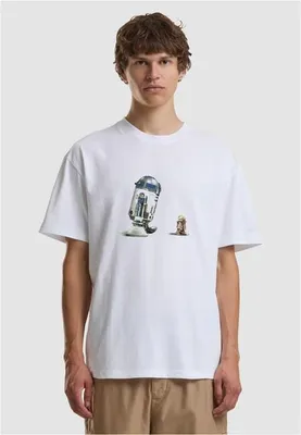 Image de T-shirt pour homme Mr. Tee Star Wars, collection Mandalorian, modèle R2D2 Grogu, coupe ample, couleur blanche - taille L