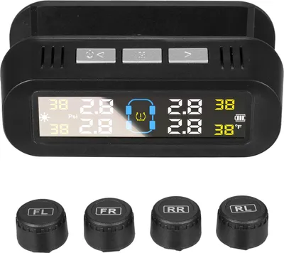 Zdjęcie produktu dla System monitorowania ciśnienia w oponach z 4 czujnikami zewnętrznymi, solarny monitor ciśnienia w oponach, automatyczne włączanie/wyłączanie i alarm głosowy, wyświetlanie ciśnienia w oponach w czasie rzeczywistym 0-5 bar dla samochodów SUV i pojazdów terenowych