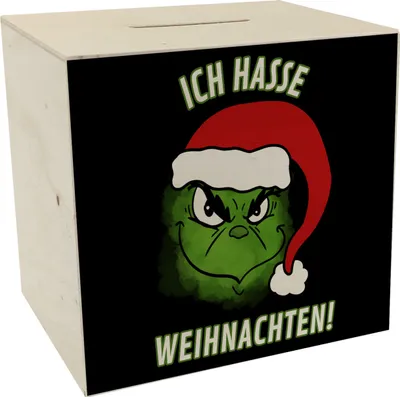 Produktbild von Ich hasse Weihnachten Spardose aus Holz mit Spruch