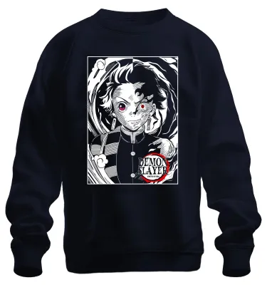 Immagine prodotto di Demon Slayer Tanjiro halbverbrannt Kimetsu no Yaiba Anime Unisex Felpa Pullover, Navy, L