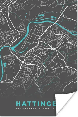 Produktbild von MuchoWow® Poster Hattingen - Stadtplan - Blau - Karte - Deutschland 40x60 cm - Plakate für die Wand - Poster Babyzimmer