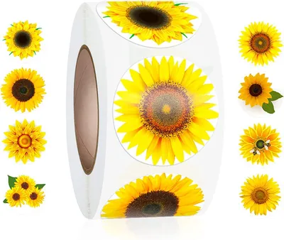 Sonnenblumen-Sticker 500 Stück, 3,8 cm, 8 Motive, selbstklebend
