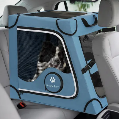 Produktbild von Hundebox für Autoreisen L 68x60x63 cm Blau Metallrahmen atmungsaktiv sicher