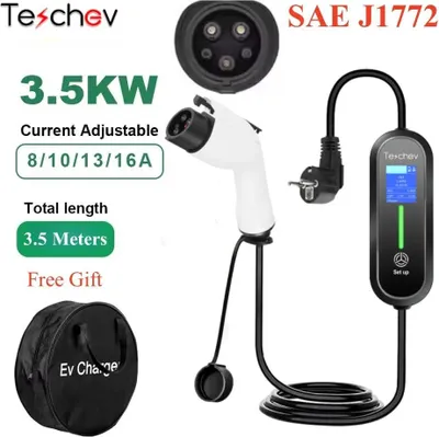 Immagine prodotto di Caricabatterie portatile per veicoli elettrici, corrente regolabile, struttura resistente alle intemperie, Teschev 3,5 kW tipo 1, tipo 1