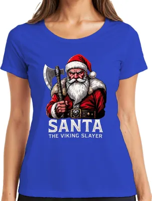 Produktbild von Santa The Viking Slayer Wikinger Axt Bart Weihnachten Geschenk Damen T-Shirt, Blau, M