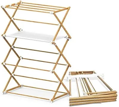 Produktbild von PolkaHome® Klappbarer Wäschetrockner – 7 Meter Trockenfläche, 4 Ebenen, 15 kg Belastbarkeit, Braun