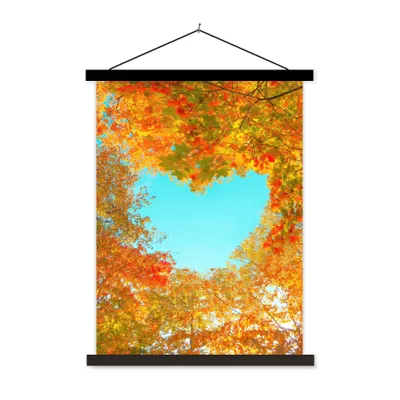 Produktbild von MuchoWow® Textilposter Bäume - Herbst - Herz - Natur - Orange - Herz 60x80 cm mit schwarzem Rahmen - Plakathalter