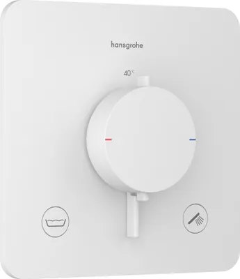 Image de robinet thermostatique encastré Hansgrohe Ecostat Comfort Q, pour 2 points de puisage, avec combinaison de sécurité intégrée conforme à la norme EN1717, finition blanc mat